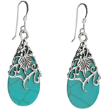 Floral Vine Ornate Teardrop Natural Shell .925 Silver Earrings