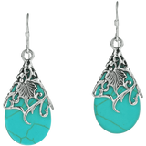 Floral Vine Ornate Teardrop Natural Shell .925 Silver Earrings